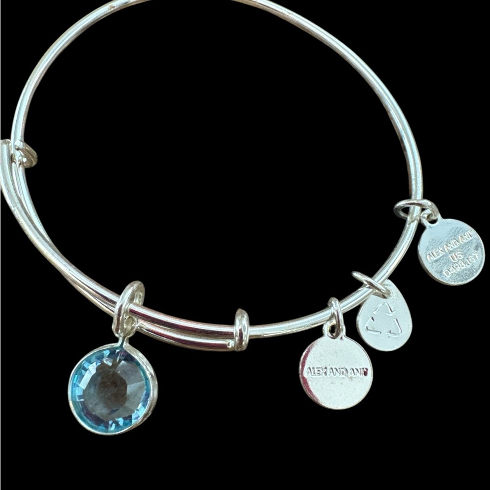 Alex and Ani Silver Charm Bracelet with Blue Gem